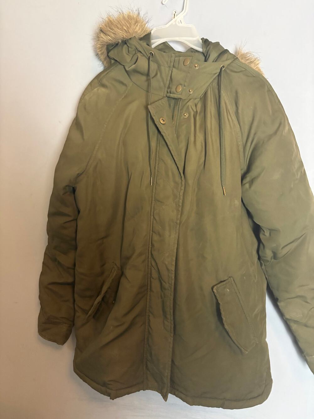 Old Navy Olive Green Hooded Winter Parka Fur Trim Insulated Mens Medium